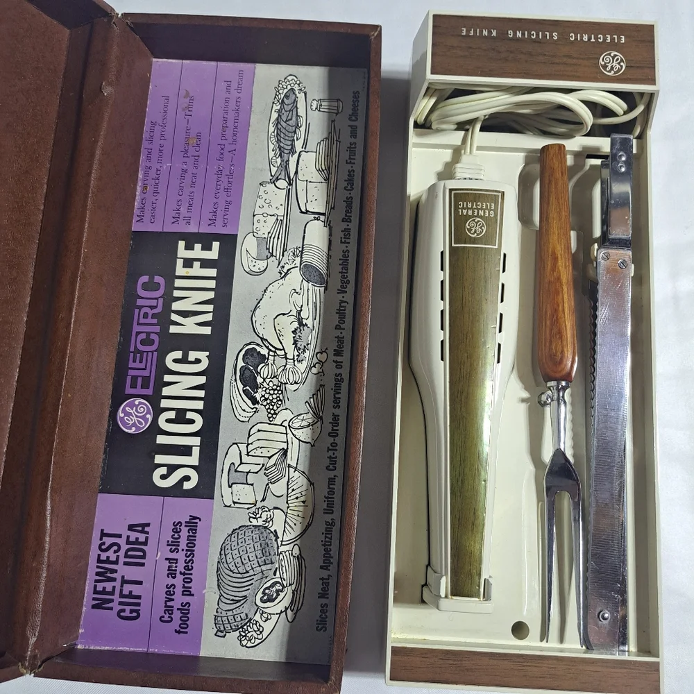 Vintage‎ GE General Electric Slicing Knife w/Case Wall Mount Tested WORKS